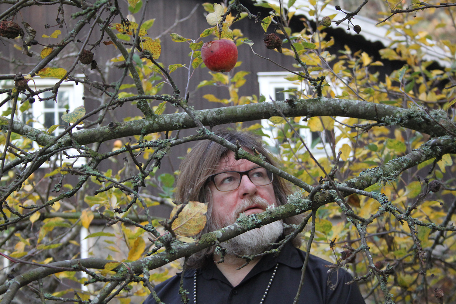 Ebbot Lundberg under ett äppelträd